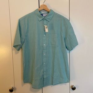 NWT Old Navy Blue Green Everyday Button Up Short Sleeve Shirt